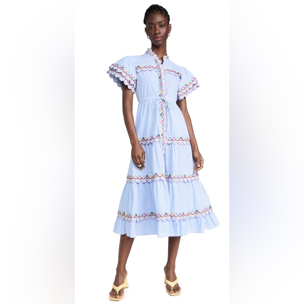 CeliaB Light Blue Striped Maxi Dress with Scallop Trim